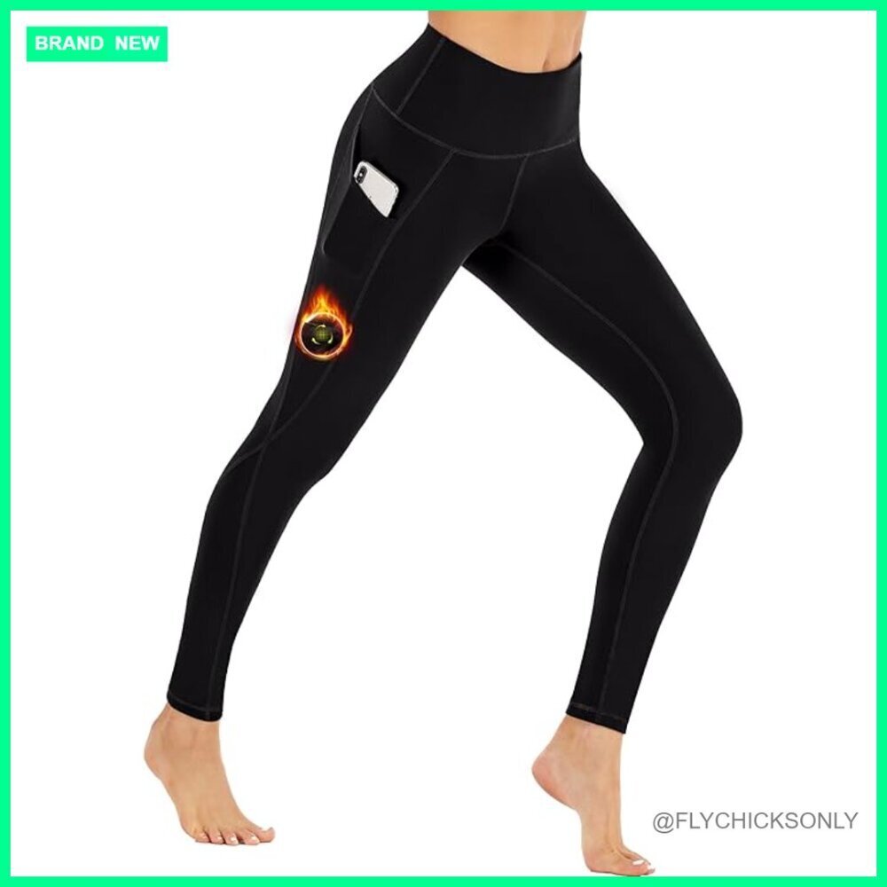 Fleece Lined Thermal Leggings with Pockets High Waisted Winter Warm Tights